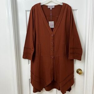 NEW Pretty Angel Lagenlook Chocolate Brown Linen Blend Cardigan Duster Logam L